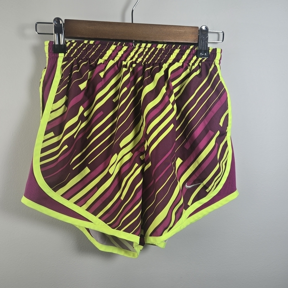 Nike Women's Striped Running Shorts - Pink and Yellow